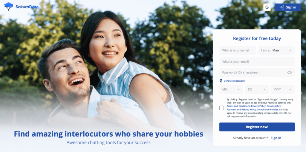 SakuraDate main page